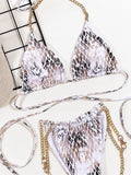 2026 Sexy Bikini Women Snakeskin Print Cross Bandage Halter Chain Strap Swimwear Swimsuit Female Beach Bikinis Set Bathing Suit