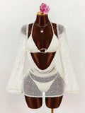 Long Sleeve Mesh Sheer Cover Up Halter Bikini Female Swimsuit Women Swimwear Three-piece Bikini Set Bathing Suit Swim Beachwear