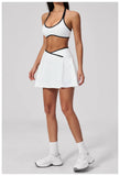 Summer New Outdoor Breathable Yoga Sets Women Color Block Shockproof Sports Bra Tennis Pleate Skirt Gym Workout Fitness Suits