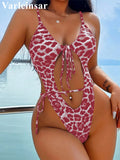 2026 Leopard Tummy Cut Out Knotted One Piece Swimsuit Women Swimwear Female High Cut Leg Padded Bather Bathing Suit Swim V6565