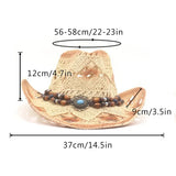 Women Cowboy Hat Creative Curled Straw Hollow Design Ethnic Style Beads Chain Decoration Shade Straw Hat Summer Sun Cap