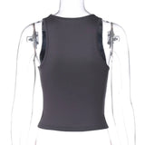 Women's Fashion Solid Tank Tops 2026 Streetwear Sleeveless T-shirt Female Square Collar Skinny Corset Y2K Girls Gray Crop Top