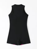 VigoJany 2026 Solid Sleeveless Plus Size Swimwear Women Zipper Push Up Large One Piece Swimsuit Summer Beach Chubby Bathing Suit