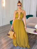 2025 Women's Dress Summer Holiday Solid Long Dresses Sexy Drawstring Lace Up Sleeveless Vestidos Para Mujer Club Party Outfits
