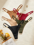 5PCS/Set Solid Women's Thongs Sexy Low Rise Seamless Panties Ribbed Lingerie Comfy Women's Underwear Set