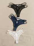 3 Pcs Multi-color Sexy Lace Thong Solid Color Underwear Seasonal thong for women clothing Spring/summer New Product C937-1