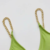 DEKA Chain Swimwear Women's New Hollow Out Metal One-piece Swimsuit High Elasticity Beach Vacation Style Halter Bikini Female