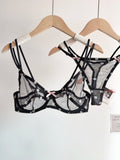 Affordable French Lace Lingerie Set | Sexy Mesh Push Up Bra for Big Bust, Ultra Thin Slimming Anti Sag Women's Bra Set MOYISU AB