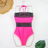 Sexy One Piece Swimsuit Swimwear Women Hollow Mesh Patchwork Halter High Waist Beachwear Bathing Suit 2026 Maillot De Bain Femme
