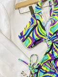 Sexy One Piece Swimsuit Swimwear Women Print Hollow Drawstring Single Shoulder Bathing Suit Beachwear Trajes De Bano Mujer 2026