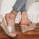 Fashion Stripe Print Thick Bottom Slippers Women New Wedge Chunky Platform Sandals Woman Summer Daily High Heel Slides Female