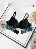 Women's Sexy One-piece Bra With Small Floral Patterns Without Steel Rings Gathered Push Ups Daily Comfortable Underwear A5033