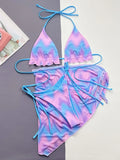 With Sarong Halter Ruffled Tie Dye Bikini Women Swimwear Female Swimsuit Three-pieces Bikini Set Bathing Suit Swim Beachwear