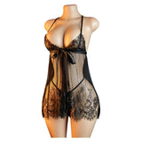 Summer Women Underwear Set Lace And Mesh Flower Babydoll Dress Woman See Through Nightdress V-neck Open Bra Sleep Skirt Nighties