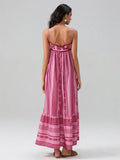 Women Summer Sleeveless Flowy Dress Geometric Print Knit Corset Ruffle A-line Long Dress Casual Party Bohemian Streetwear