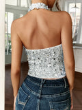 Phantasy Elegant Temperament Neck Sequin Camisole Women T-shirt Sexy Sleeveless Tank Top Female Clothes Tops 2025 Summer