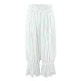 Women's Ruffled Lace Trim Loose Pants For Woman White Ruffled Embroidery Camisole Straps Button Front For Sweet Summer Look WM6E