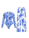 Long Sleeve Printed Swimwear Women One Piece Swimsuit With Pants Lady Sexy Swimming Suit Fashion Female Beachwear Pool Outfits