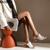 NASBAVI Brand New Ladies Peep Toe Summer Sandals Fashion Mixed Colors Chunky High Heels Women Sandals Party Woman Shoes 35-45