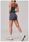 New Seamless Yoga Thread Set Women Hanging Neck V Neck Slim Sports Tank Top Hip Lifting Abdominal Tightening Shorts Fitness Suit