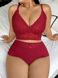 Women's Plus Size Sexy Lingerie Set Lace Floral Mesh Unlined Wireless Bra Breathable Sexy Lace Trim Panties 1Xl-4Xl