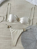 Metal Buckle Satin Bikini Women Micro Thong Swimwear Female Swimsuit Two-pieces Bikini Set High Cut Bather Bathing Suit Swim
