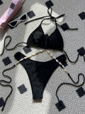 Halter Wrap Around Shell Decorated Bikini Women Swimwear Female Swimsuit Two Pieces Bikini Set Bathing Swimming Swim Suit Swim