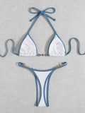 Sexy Halter Pearl Extreme Mini Micro Bikini Female Swimsuit Women Swimwear Two-pieces Bikini set Ribbed Bather Bathing Suit Swim