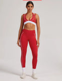 Women's Yoga Sets Sports Fitness V-Neck Halter Sports Bra Color-Block Hip-lifting Pants Suits Running Training Workout Gym Sets