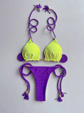Sexy Solid color Two-piece Triangle Swimwear Women's Swimsuit Braiding rope Bikinis Set Beach Bathing Suit Brazilian Biquinis