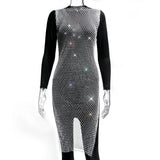 New Sexy Swimsuit Bikini Cover Up Beach Dress Women Mesh Slit Sparkling Crystal Diamond Cover Ups for Swimwear Women Pareo Plage