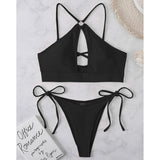 Cut Out Halter Bikini Female Swimsuit Women Swimwear Two-pieces Bikini set Padded Strappy Bather Bathing Suit Swim Lady V3423