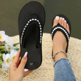 New Rivet Decor Clip Toe Slippers Women Casual Weightlight Wedge Flip Flops Female Daily Anti Slip Med Heel Flat Slides Mujer
