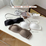 Sexy Japanese Satin Halter Bra Strapless Seamless Two-Way Wear Adjustable Comfort Back Fit Wirefree Lingerie Set S-XL MOYISU Bra