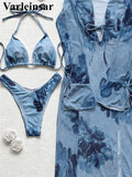 With Long Sleeve Cover Up Printed Bikini Women Swimwear Female Swimsuit Three-Pieces Bikini Set Bather Bathing Suit Swim V8389