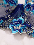 Luxury-Style Blue Floral Embroidery Underwear Set-See-through Mesh Half-CupBra-French Elegant and Sexy Women Underwear ZA825146