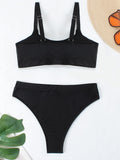 High Waist Bikini 2026 Solid Swimsuit Women Padded Swimwear Female Sports Bathers Bathing Swimming Swim Suit Beachwear