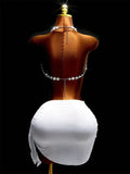 Sparkly Rhinestone Lingerie Body Chain Halter Neck Crystal Bra Crop Tank Tops for Women Body Jewelry Nightclub Rave Costume