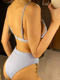 S - XL Sexy Female Swimsuit High Waist Bikini Women Swimwear Two-Pieces Bikini Set Ribbed Bather Bathing Suit Swim V2328