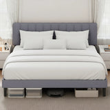 JHK Wooden Upholstered Platform Bed With Adjustable Headboard