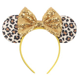Disney Mickey Mouse Ears Leopard Print Headbands for Girls Baby Women Sequins 5"Bows Hair Accessories Adults Hairbands Kids Gift