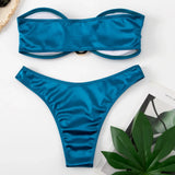 New Sexy Bandeau Strapless Bikini Female Swimsuit Women Swimwear Two-pieces Bikini set Padded Bather Bathing Suit Swim V4647D