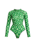 Long Sleeve Printed Swimwear Women One Piece Swimsuit With Pants Lady Sexy Swimming Suit Fashion Female Beachwear Pool Outfits