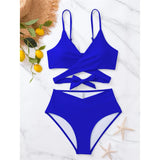 S - XL New 7 Colors V Neck High Waist Bikini Female Swimsuit Women Swimwear Two-pieces Bikini Set Bather Bathing Suit Swim V5006