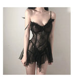Sexy Lingerie Black Lace Short Nightdress Women Perspective Underwear Suspender Slim Dress Lolita Exotic Costume For Sex Suit