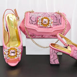Doershow African fashion Italian Shoes And Bag Sets For Evening Party With Stones gold Italian Handbags Match Bags!  HW1-1
