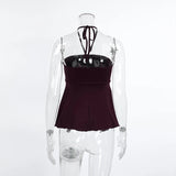 Phantasy Fashion Halter Crop top Fashion Brown Tank Top Women Sexy Split Camisole Lady Night Out Streetwear 2026 Summer Clothing