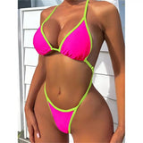 Cikini Summer Beach Women's Contrast Trim Halterneck One-Piece Swimsuit Sexy Swimwear Bathing Suit