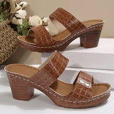 2025 Pu Leather Chunky Heel Sandals Women Plus Size 36-43 Platform High Heels Slippers Woman Lightweight Open Toe Summer Sandles