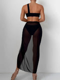 3 Pieces One shoulder Ring Link Bikini 2026 Women & Skirt Swimsuit Solid Sexy Swimwear Female Bathers Bathing Swimming Swim Suit